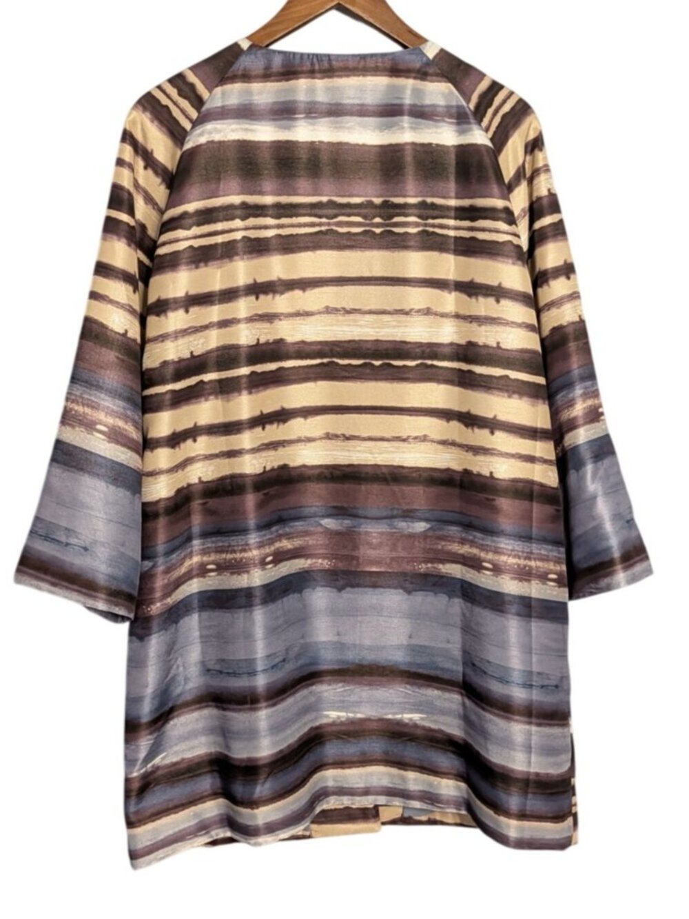 Chicos Satin Shantung Topper Jacket Sz 12 Watercolor Stripes 3/4 Sleeves lg - Picture 2 of 13